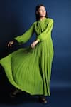 Swatee Singh_Green Georgette Bow Puff Sleeves Maxi Dress _Online_at_Aza_Fashions