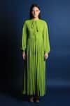 Buy_Swatee Singh_Green Georgette Bow Puff Sleeves Maxi Dress _Online_at_Aza_Fashions