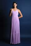 Buy_Swatee Singh_Purple Georgette V Neck Strappy Gown _at_Aza_Fashions