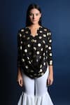 Shop_Swatee Singh_Black Heavy Georgette Polka Dot Notched Top _Online_at_Aza_Fashions