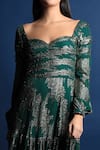 Swatee Singh_Green Georgette Sweetheart Neck Ruffle Hem Midi Dress _at_Aza_Fashions