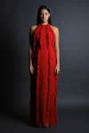 Buy_Swatee Singh_Red Georgette Halter Neck Gown _Online_at_Aza_Fashions