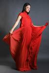 Swatee Singh_Red Georgette Ruffle Detail Gown_Online_at_Aza_Fashions