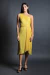 Buy_Swatee Singh_Yellow Georgette Sequin One Shoulder Dress _at_Aza_Fashions