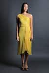 Swatee Singh_Yellow Georgette Sequin One Shoulder Dress _Online_at_Aza_Fashions