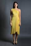 Buy_Swatee Singh_Yellow Georgette Sequin One Shoulder Dress _Online_at_Aza_Fashions