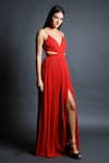 Buy_Swatee Singh_Red Georgette V Neck Strappy Gown  _at_Aza_Fashions