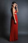 Swatee Singh_Red Georgette V Neck Strappy Gown  _Online_at_Aza_Fashions