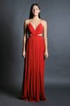 Buy_Swatee Singh_Red Georgette V Neck Strappy Gown  _Online_at_Aza_Fashions