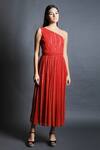 Buy_Swatee Singh_Red Georgette One Shoulder Dress _at_Aza_Fashions
