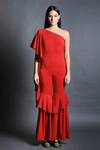 Swatee Singh_Red Heavy Crepe One Shoulder Jumpsuit _Online_at_Aza_Fashions