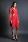 Swatee Singh_Fuchsia Heavy Crepe V Neck Side Cutout Dress _Online_at_Aza_Fashions