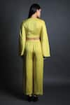 Shop_Swatee Singh_Yellow Satin Hammer Round Crop Top And Flared Pant Set _at_Aza_Fashions