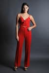 Buy_Swatee Singh_Red Heavy Crepe V Neck Strappy Crop Top And Pant Set _at_Aza_Fashions