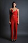 Buy_Swatee Singh_Red Heavy Crepe V Neck Strappy Crop Top And Pant Set _Online_at_Aza_Fashions