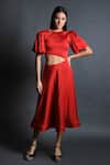 Buy_Swatee Singh_Red Satin Hammer Round Fit And Flare Midi Dress  _at_Aza_Fashions