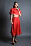 Swatee Singh_Red Satin Hammer Round Fit And Flare Midi Dress  _Online_at_Aza_Fashions