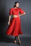 Buy_Swatee Singh_Red Satin Hammer Round Fit And Flare Midi Dress  _Online_at_Aza_Fashions