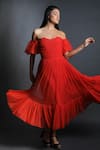 Buy_Swatee Singh_Red Lace One Shoulder Off Dress  _at_Aza_Fashions