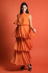 Swatee Singh_Orange Georgette High Neck Tiered Gown  _Online_at_Aza_Fashions