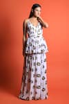 Buy_Swatee Singh_Ivory Georgette Sunflower V Neck Gown _at_Aza_Fashions