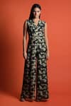 Buy_Swatee Singh_Green Heavy Crepe Camo Print Lapel Collar Jumpsuit _at_Aza_Fashions