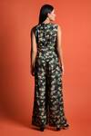 Shop_Swatee Singh_Green Heavy Crepe Camo Print Lapel Collar Jumpsuit _at_Aza_Fashions