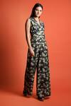 Swatee Singh_Green Heavy Crepe Camo Print Lapel Collar Jumpsuit _Online_at_Aza_Fashions