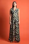 Buy_Swatee Singh_Green Heavy Crepe Camo Print Lapel Collar Jumpsuit _Online_at_Aza_Fashions