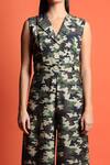 Shop_Swatee Singh_Green Heavy Crepe Camo Print Lapel Collar Jumpsuit _Online_at_Aza_Fashions