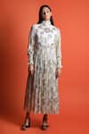 Buy_Swatee Singh_Ivory Georgette Floral Motifs High Neck Woven Dress _Online_at_Aza_Fashions