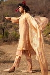 Buy_Show Shaa_Gold Kota Silk Embroidery Round Kurta Set _at_Aza_Fashions