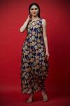 Aayushi Maniar_Blue Floral Print Draped Tunic _Online_at_Aza_Fashions