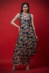 Buy_Aayushi Maniar_Blue Floral Print Draped Tunic _Online_at_Aza_Fashions