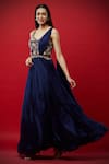 Buy_Aayushi Maniar_Blue Crepe Silk Sweetheart Neck Embroidered Anarkali Gown _at_Aza_Fashions