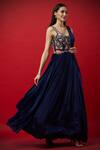 Aayushi Maniar_Blue Crepe Silk Sweetheart Neck Embroidered Anarkali Gown _Online_at_Aza_Fashions