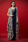 Buy Aayushi Maniar Blue Crepe , Butter Crepe, Chinnon Embroidered Pre-draped Saree Set at Aza Fashions Buy_Aayushi Maniar_Blue Crepe , Butter Crepe, Chinnon Embroidered Pre-draped Saree Set _at_Aza_Fashions