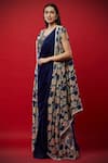 Shop Aayushi Maniar Blue Crepe , Butter Crepe, Chinnon Embroidered Pre-draped Saree Set Online at Aza Fashions Shop_Aayushi Maniar_Blue Crepe , Butter Crepe, Chinnon Embroidered Pre-draped Saree Set _Online_at_Aza_Fashions