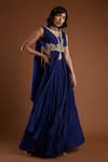 Aayushi Maniar_Blue Crepe Silk V Neck Embroidered Anarkali Lehenga Set _Online_at_Aza_Fashions