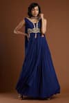 Buy_Aayushi Maniar_Blue Crepe Silk V Neck Embroidered Anarkali Lehenga Set _Online_at_Aza_Fashions