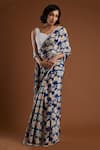 Buy Aayushi Maniar Blue Crepe Silk Sweetheart Neck Printed Saree With Blouse at Aza Fashions Buy_Aayushi Maniar_Blue Crepe Silk Sweetheart Neck Printed Saree With Blouse _at_Aza_Fashions