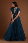 Buy Aayushi Maniar Blue Crepe Silk Round Embroidered Gown Online at Aza Fashions Buy_Aayushi Maniar_Blue Crepe Silk Round Embroidered Gown _Online_at_Aza_Fashions