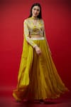 Buy Aayushi Maniar Yellow Tussar Silk, Silk, Butter V Neck Embroidered Lehenga Set at Aza Fashions Buy_Aayushi Maniar_Yellow Tussar Silk, Silk, Butter V Neck Embroidered Lehenga Set _at_Aza_Fashions