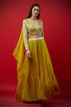 Shop Aayushi Maniar Yellow Tussar Silk, Silk, Butter V Neck Embroidered Lehenga Set at Aza Fashions Shop_Aayushi Maniar_Yellow Tussar Silk, Silk, Butter V Neck Embroidered Lehenga Set _at_Aza_Fashions