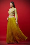 Buy Aayushi Maniar Yellow Tussar Silk, Silk, Butter V Neck Embroidered Lehenga Set Online at Aza Fashions Buy_Aayushi Maniar_Yellow Tussar Silk, Silk, Butter V Neck Embroidered Lehenga Set _Online_at_Aza_Fashions
