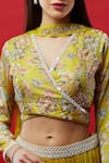 Aayushi Maniar Yellow Tussar Silk, Silk, Butter V Neck Embroidered Lehenga Set at Aza Fashions Aayushi Maniar_Yellow Tussar Silk, Silk, Butter V Neck Embroidered Lehenga Set _at_Aza_Fashions