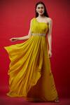 Buy_Aayushi Maniar_Yellow Crepe Silk Asymmetric Draped One Shoulder Gown _at_Aza_Fashions