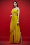 Buy_Aayushi Maniar_Yellow Crepe Silk Asymmetric Draped One Shoulder Gown _Online_at_Aza_Fashions