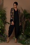 Buy Samatvam By Anjali Bhaskar Black Crepe, Habutai Silk V Neck Jumpsuit With Embroidered Jacket at Aza Fashions Buy_Samatvam By Anjali Bhaskar_Black Crepe, Habutai Silk V Neck Jumpsuit With Embroidered Jacket_at_Aza_Fashions
