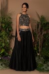 Samatvam by Anjali Bhaskar_Black Habutai Silk Round Embroidered Lehenga Set _Online_at_Aza_Fashions